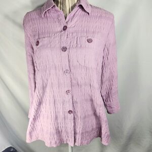 Baxter & Wells Purple 3/4 Sleeve Tab Cuff Button Down Seersucker Top. Size Large